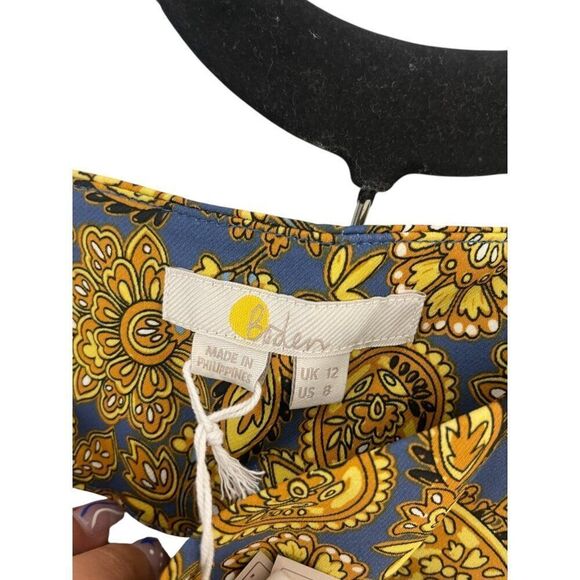 Boden Womens Pants UK 12 US 8 Gold blue Paisley Wide Leg Trousers R0305 NWT - Picture 6 of 11